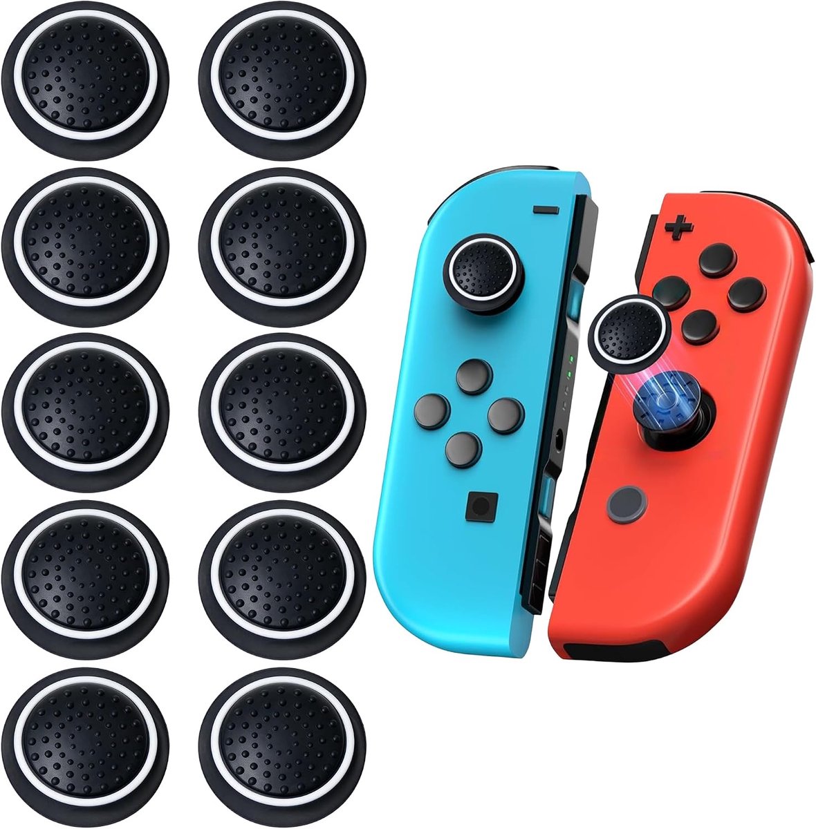 Joystick-doppen, antislip siliconen handgrepen voor analoge sticks, bescherming en speelcomfort, 10 stuks, compatibel met PS5-controller, zwart en wit