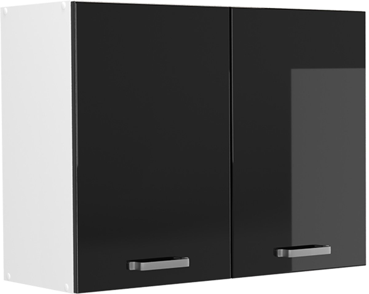 Vicco Glazen keukenkast R-Line, Zwart hoogglans/Wit, 80 cm