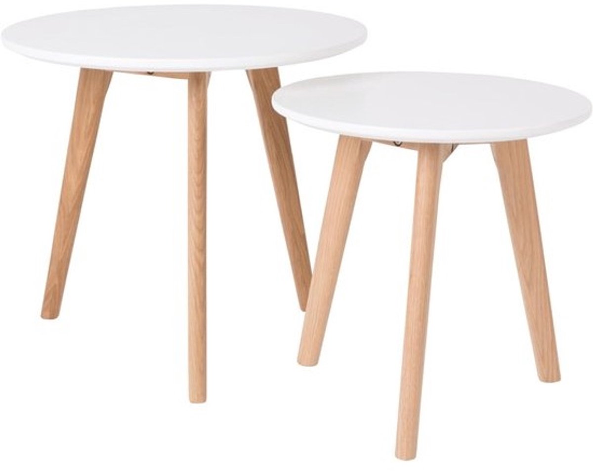 Set van 2 Moderne Bijzettafels Eiken en Wit