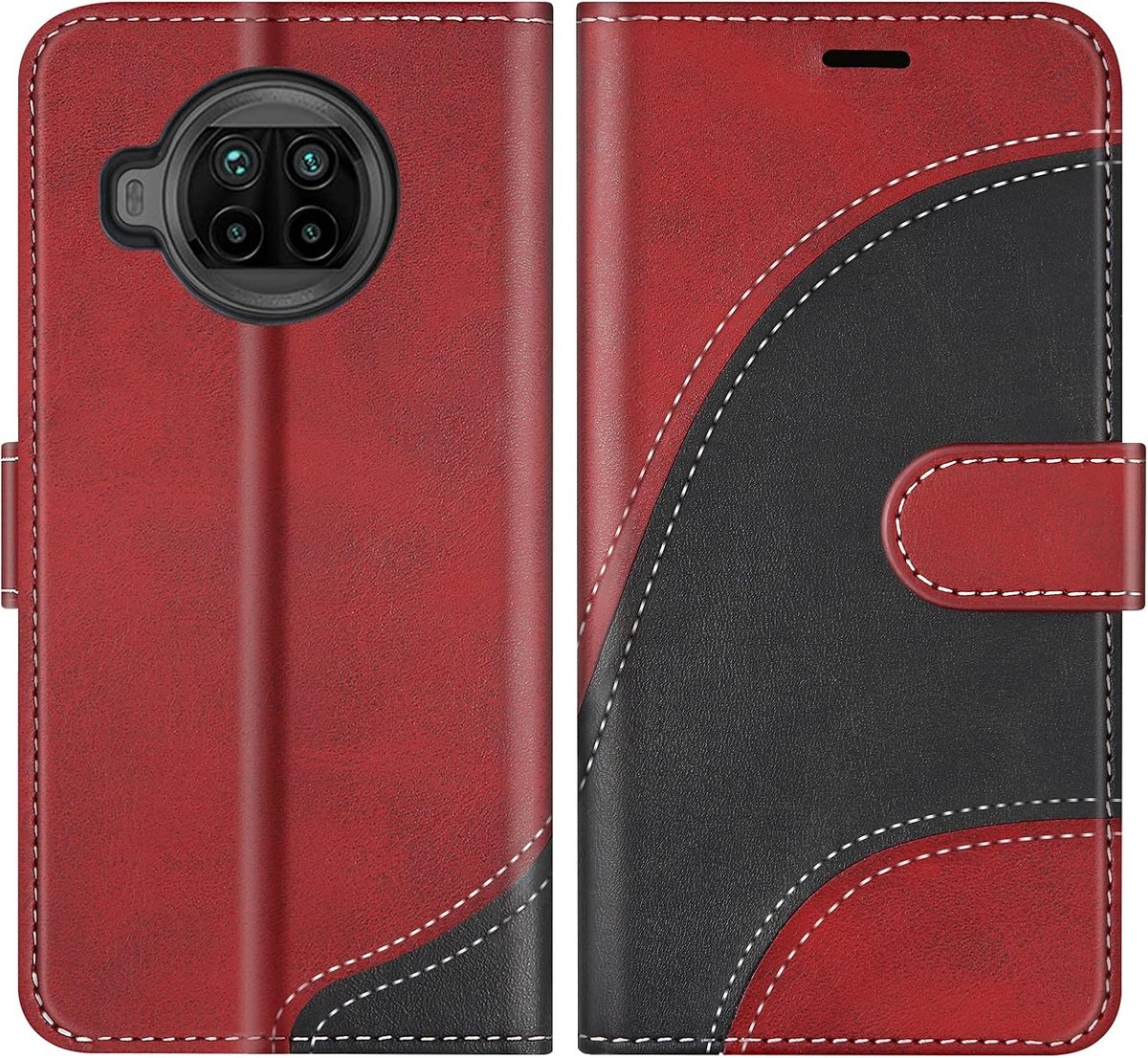 Hoesje voor Xiaomi MI 10T Lite 5G, PU Lederen Bookcase Portemonnee Beschermhoes Telefoonhoesjes, Flip Case Beschermhoesje voor Xiaomi MI 10T Lite 5G, Rood