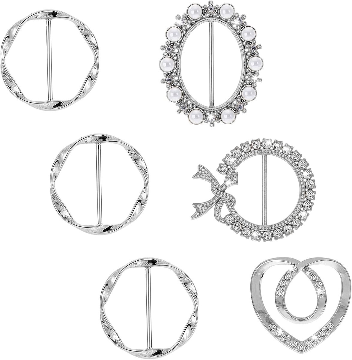 6 stuks dames T-shirt clip sjaal ring clip zijden sjaal ring zilver strass gesp kleding hoekknoop metalen cirkel clips gesp kleding ring wikkelhouder dames metalen riemgesp