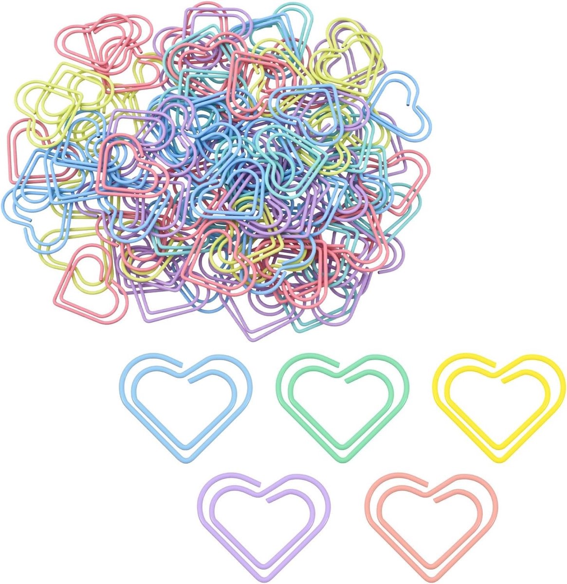 100 Stuks Hartvormige Paperclips in Kleurrijke Metaal, Schattige Multicolore Clips voor Kantoor, School en DIY Projecten
