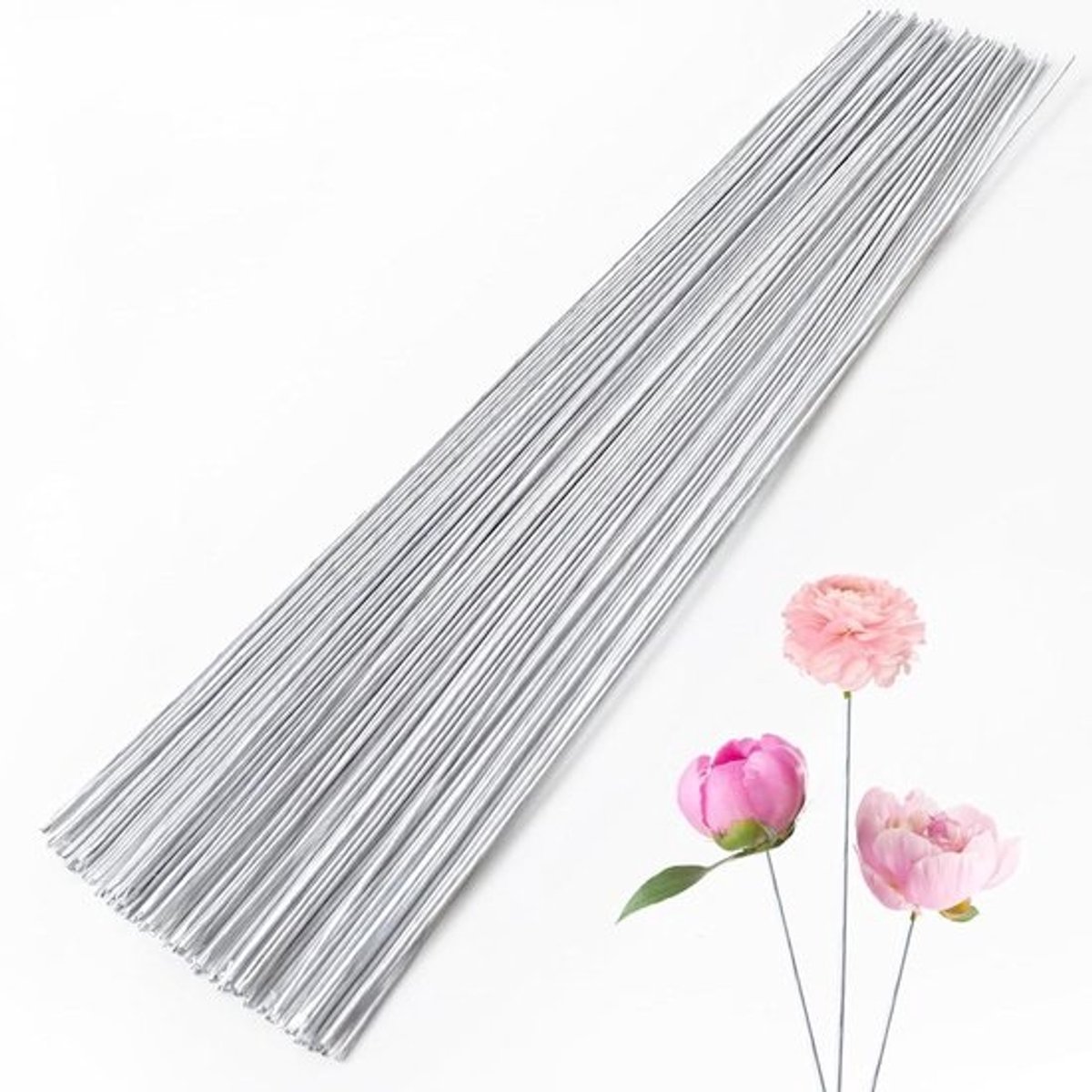 Bloemen stengels draad - Papieren bloem - Bloemstukken maken - Papier verpakt - 35 cm - Wit