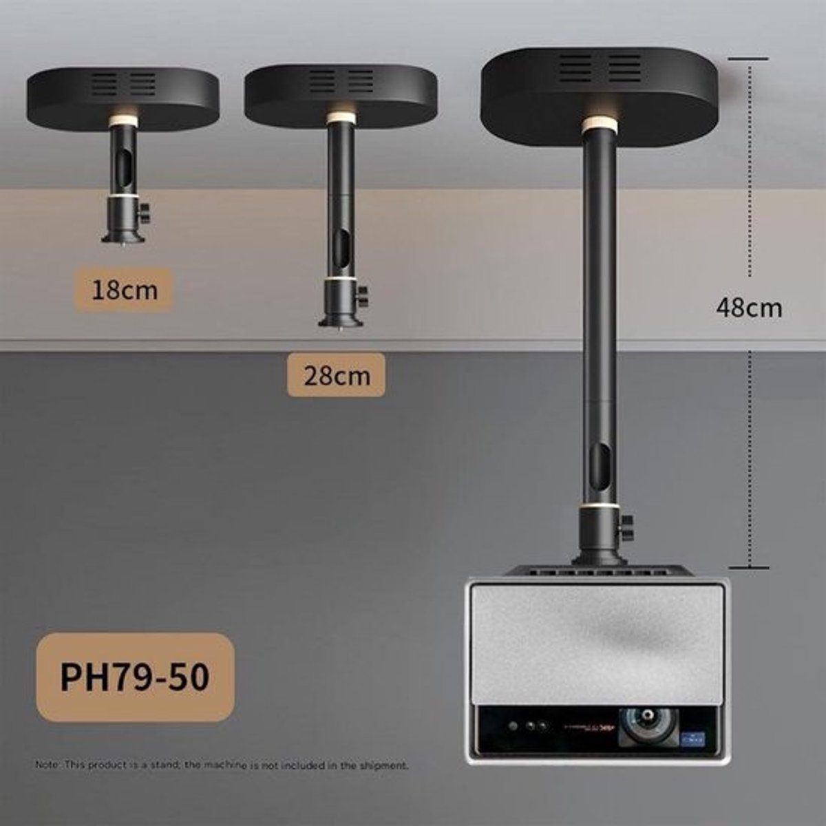 Verstelbare Projector Mount - Plafondbeugel Projector - Thuisbioscoop Installatie - Laag Profiel Ontwerp - 18-48 cm - Metaal