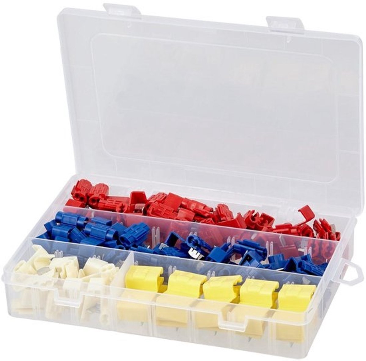 Snelkoppelingen Elektra - Stroomdieven Klemmen - Draad Verbindingen - Handige Sorteerdoos - 105 stuks - Rood Blauw Geel Wit