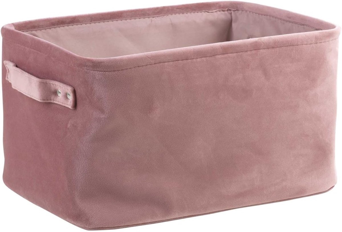 Plank Mand | Fluweel | Roze | Met handvatten | 36x20x26 cm
