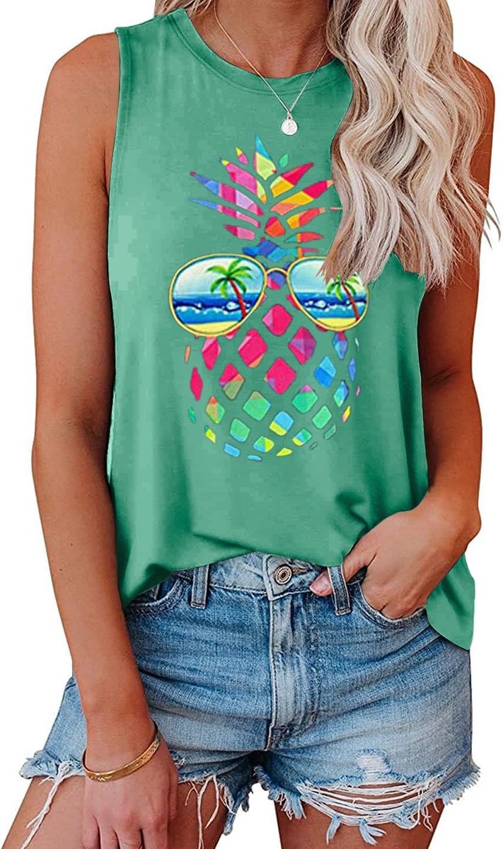 Tanktop voor dames, zomertop, ronde hals, print, mouwloos T-shirt, losse pasvorm