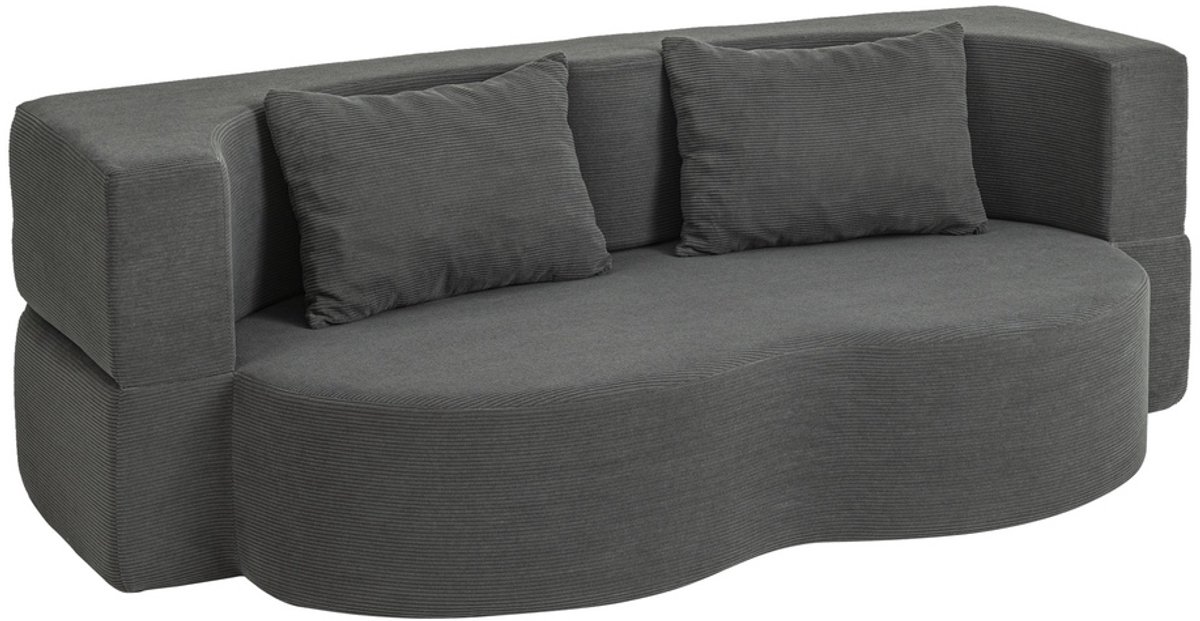 SoBuy FST101-DG 2-Zits Slaapbank met 2 Kussens - Ribfluwelen Bekleding en 25D-Schuim - Voor Woonkamer en Logeerkamer - 177 x 107 x 32 cm - Donkergrijs