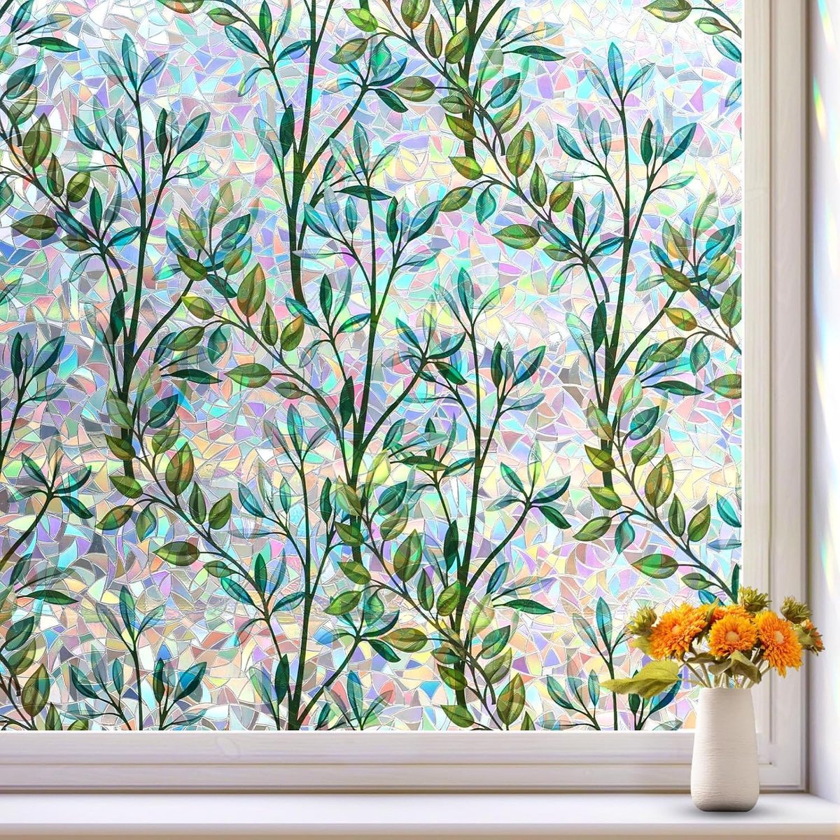 Privacy folie raam - Transparant - 30 x 400 cm - Vinyl Raamfolie met Bladpatroon - Voor Privacy en Decoratie