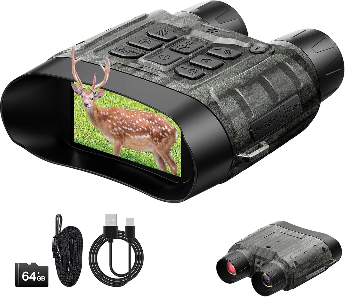 4K 48MP nachtzicht bril, 5000mAh oplaadbare batterij nachtzicht verrekijker, 8x zoom, 400m bereik, inclusief 64 GB kaart, 3 inch scherm voor camping jacht en beveiliging
