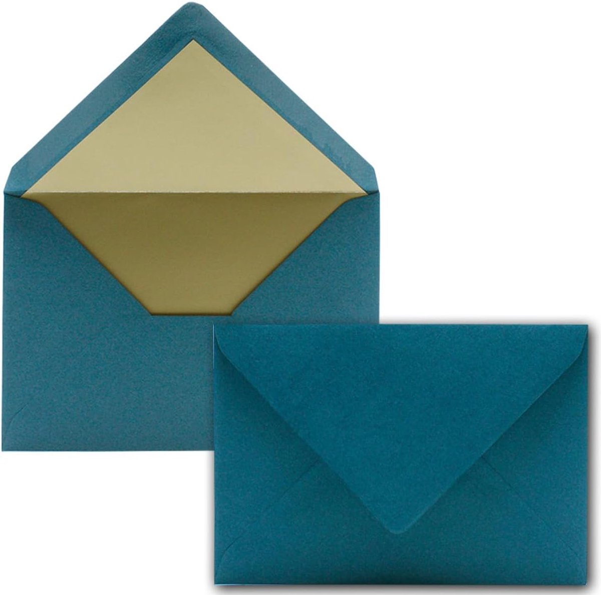 Enveloppen in petrol, 10 stuks, enveloppen DIN C6 (114 x 162 mm), 11,4 x 16,2 cm, natte plakrand, mat oppervlak en goud-metallic voering, zonder venster, voor uitnodigingen