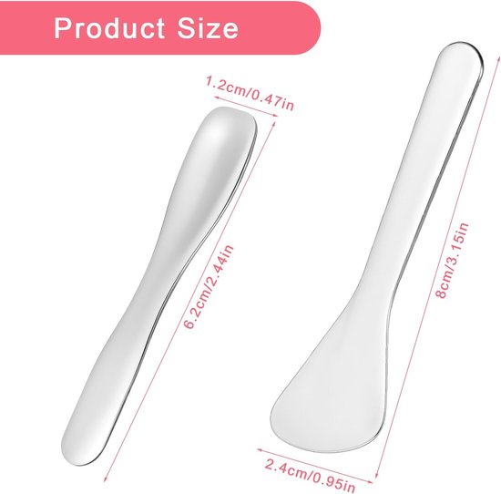 2 stuks crèmespatel cosmetica metalen cosmetische lepel herbruikbare mini make-up applicator crèmespatel gezicht cosmetica lepel cosmetische spatel voor gezichtscrème, crème, zilver — afbeelding 2