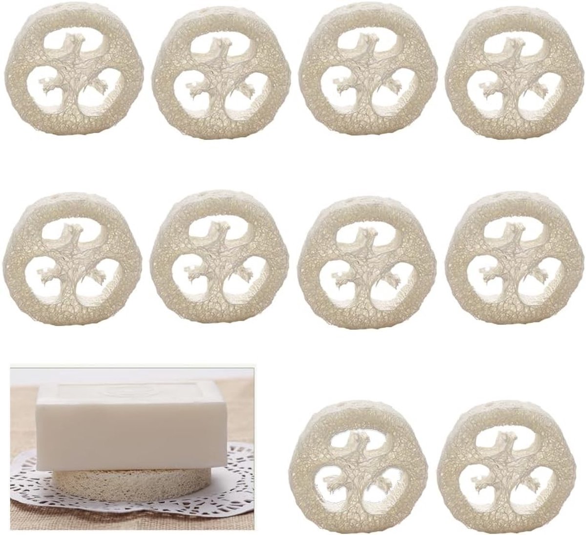 Set van 10 Natuurlijke Loofah Sponsen als Zeepbescherming voor Douche, Badkamer, Keuken en Werkblad