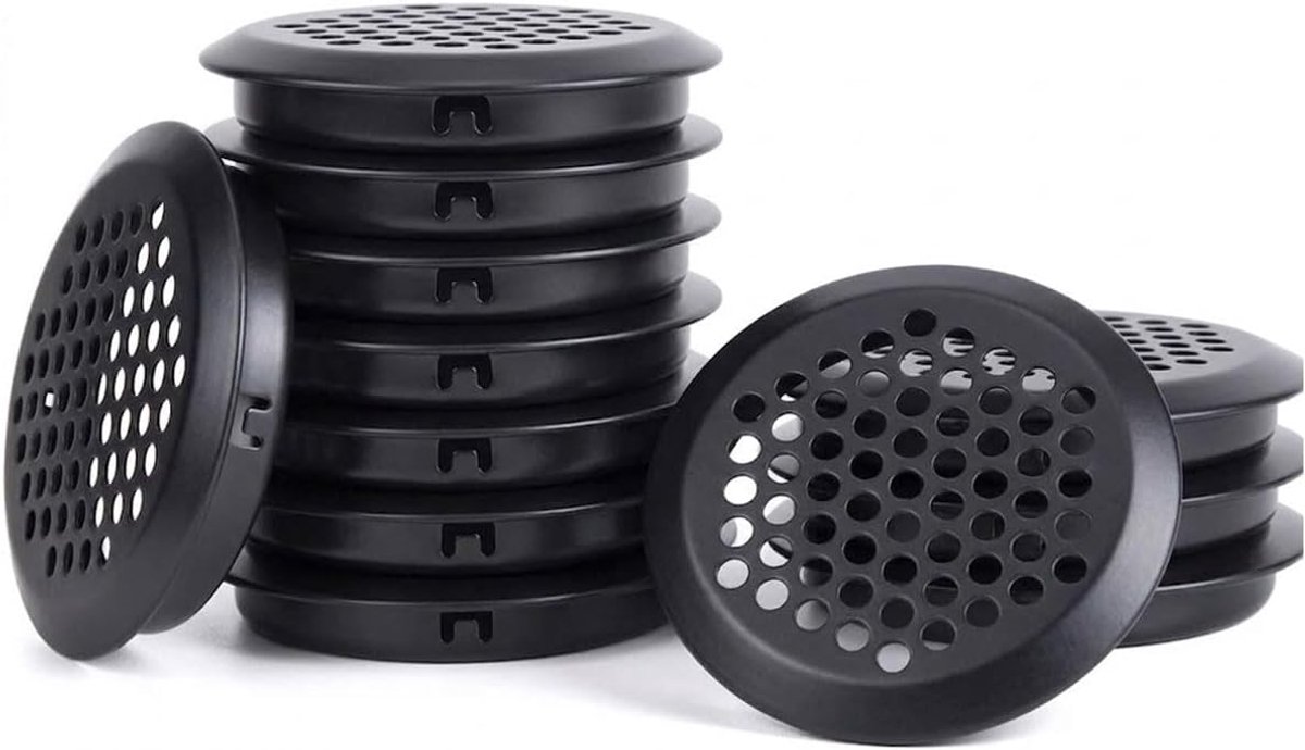 Ventilatierooster van roestvrij staal, 53 mm, ronde ventilatiegaten, afdekking voor ventilatieroosters, van roestvrij staal, voor keuken, badkamer, kasten, meubels, 12 stuks