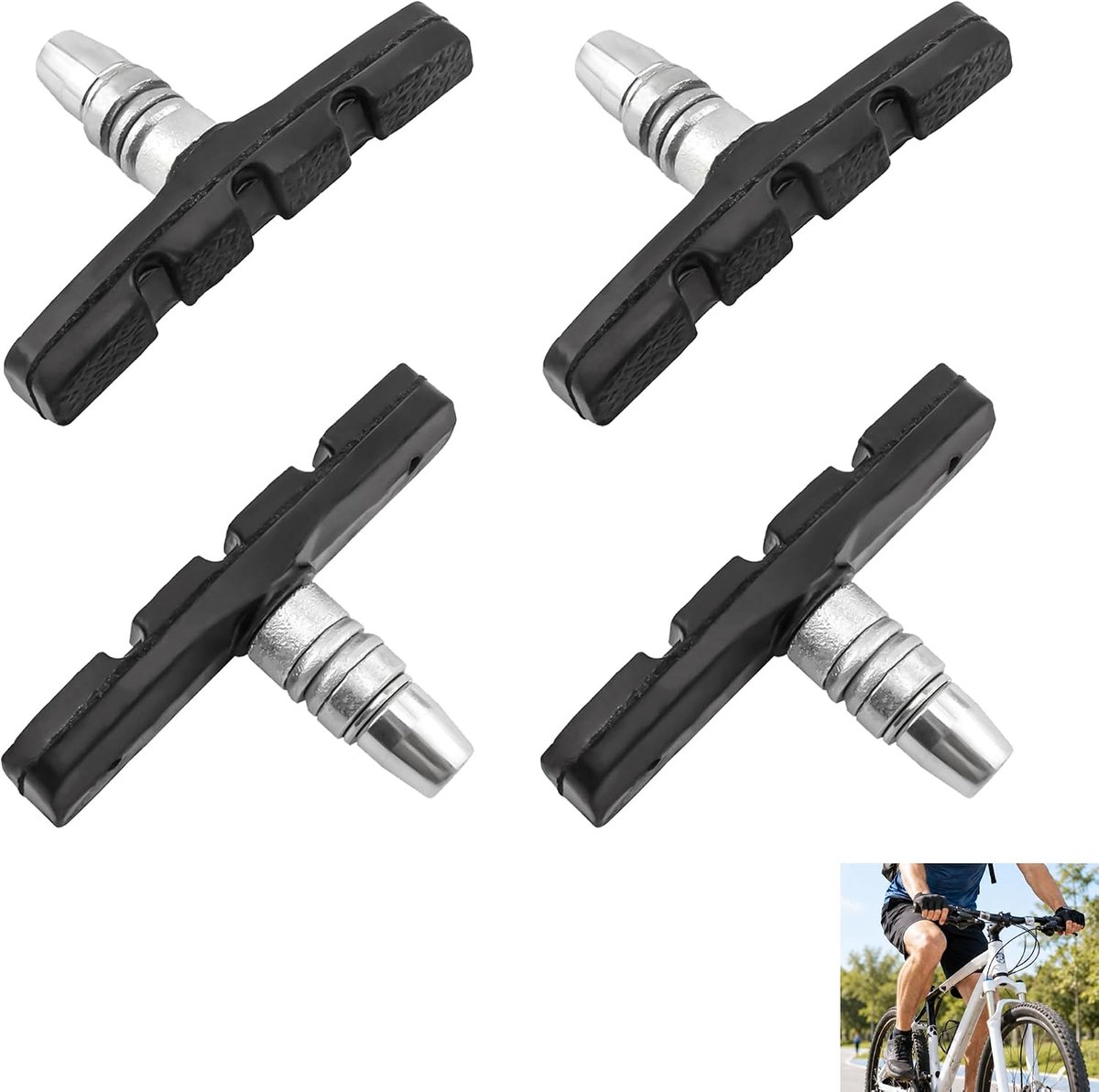 2 paar remblokken voor fiets, V-brake, 70 mm, remblokken, MTB, rubber, geluiddempend, compatibel met mountainbike, MTB, stadsschaatsen, velg, gebogen velg, met sleuven afvoer, modder, water, voor