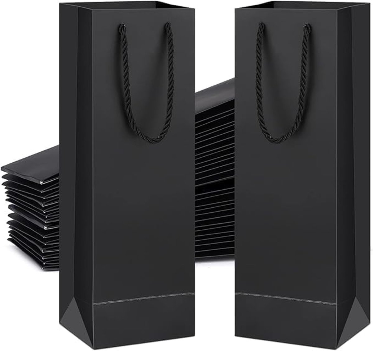 Geschenktasjes van kraftpapier, wijnflessen, met handvat, voor Kerstmis, bruiloft, verjaardag, milieuvriendelijk, voor wijn, champagne, cidre, zwart, 20 stuks