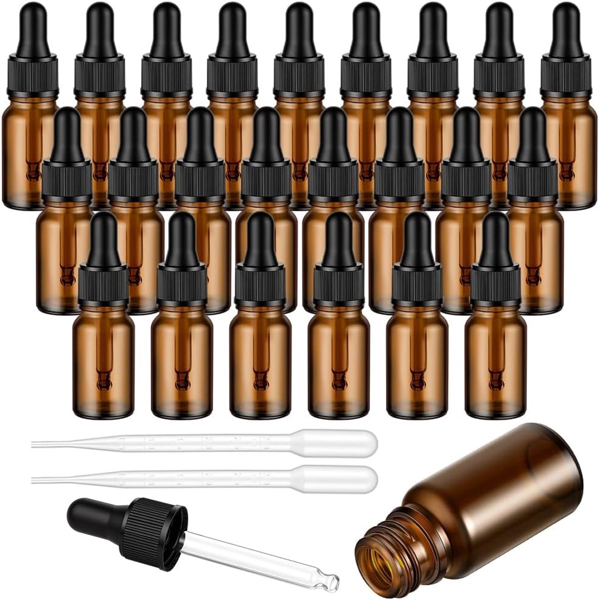 Druppelflessen, glazen flessen, lege fles met 2 pasteurrietjes, pipet, pipet, voor etherische oliën, parfumoliën, vloeibare kleurstoffen