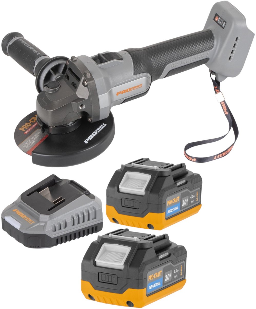 Procraft Industrial AG125Abb accu-haakse slijper 20 V 125 mm borstelloos Solo - zonder accu, zonder oplader