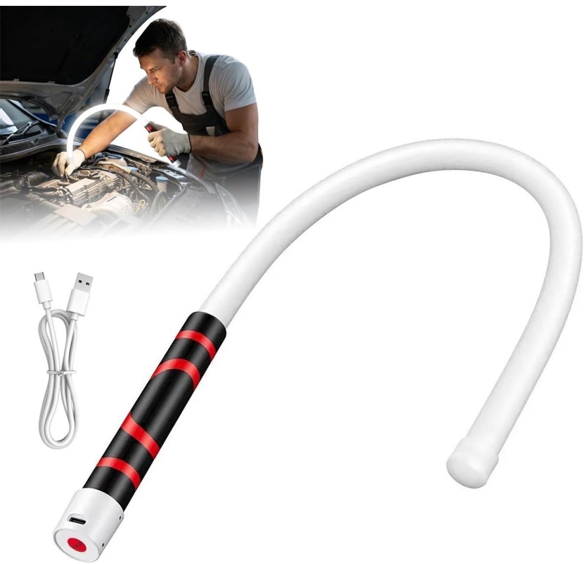 SSTRWGOOD Flexibele werklamp/zaklamp - 77 cm - Bouw-/werkplaatslamp - 3 lichtstanden - LED-inspectielamp - Oplaadbare siliconen lamp (Type-C) - Geschikt voor autoreparatie en thuisgebruik