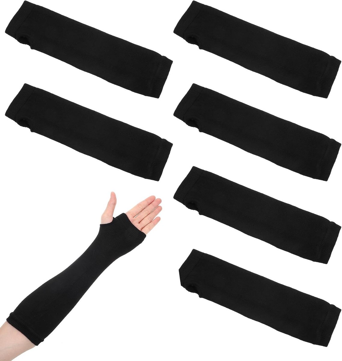 Set van 6 Armwarmers met Duimopening, Zwarte Vingerloze Bescherming, Elastische Korte Mouwen voor Douche en Badkamer, Wasbare Arm Bescherming