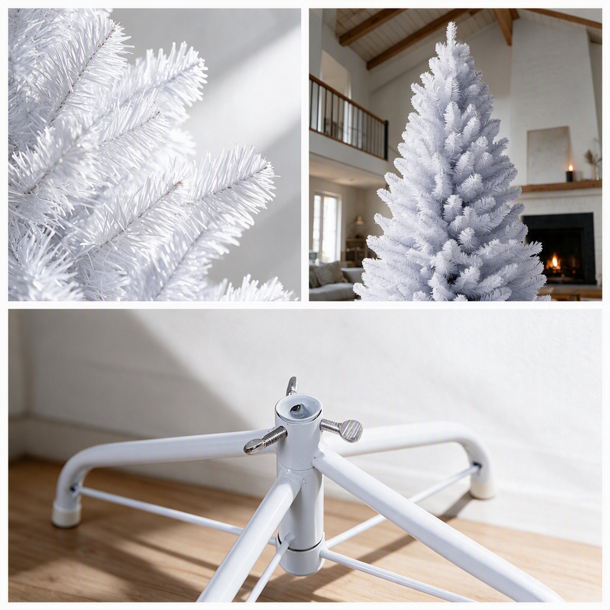 Arvioo-Kunstkerstboom-wit-PVC-210cm-buigbare-takken-metalen-voet – foto 3