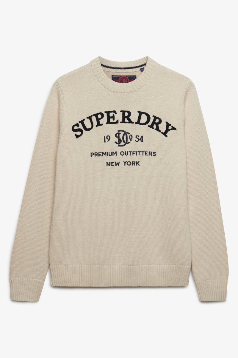 Superdry Trui Applique Graphic Trui M6110788a 1ki Rainy Day Mannen Beige