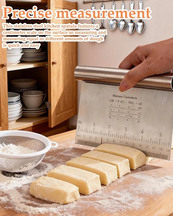 Deegschraper van roestvrij staal met meting, 22 x 12 cm, deegsnijder voor taarten, cakes, pizza, taarten, dough — afbeelding 3