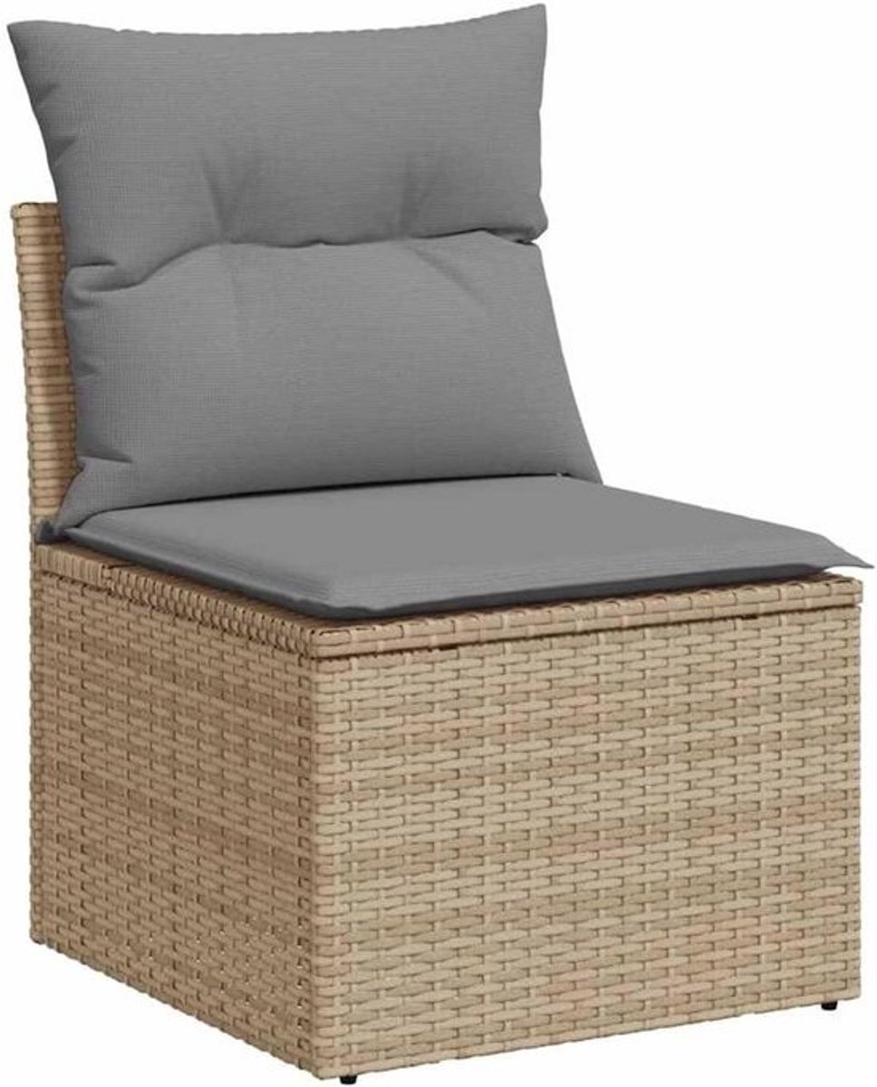 Tuinbank zonder armleuningen met kussens - Beige Poly Rattan Buitenbank Lounge Stoel