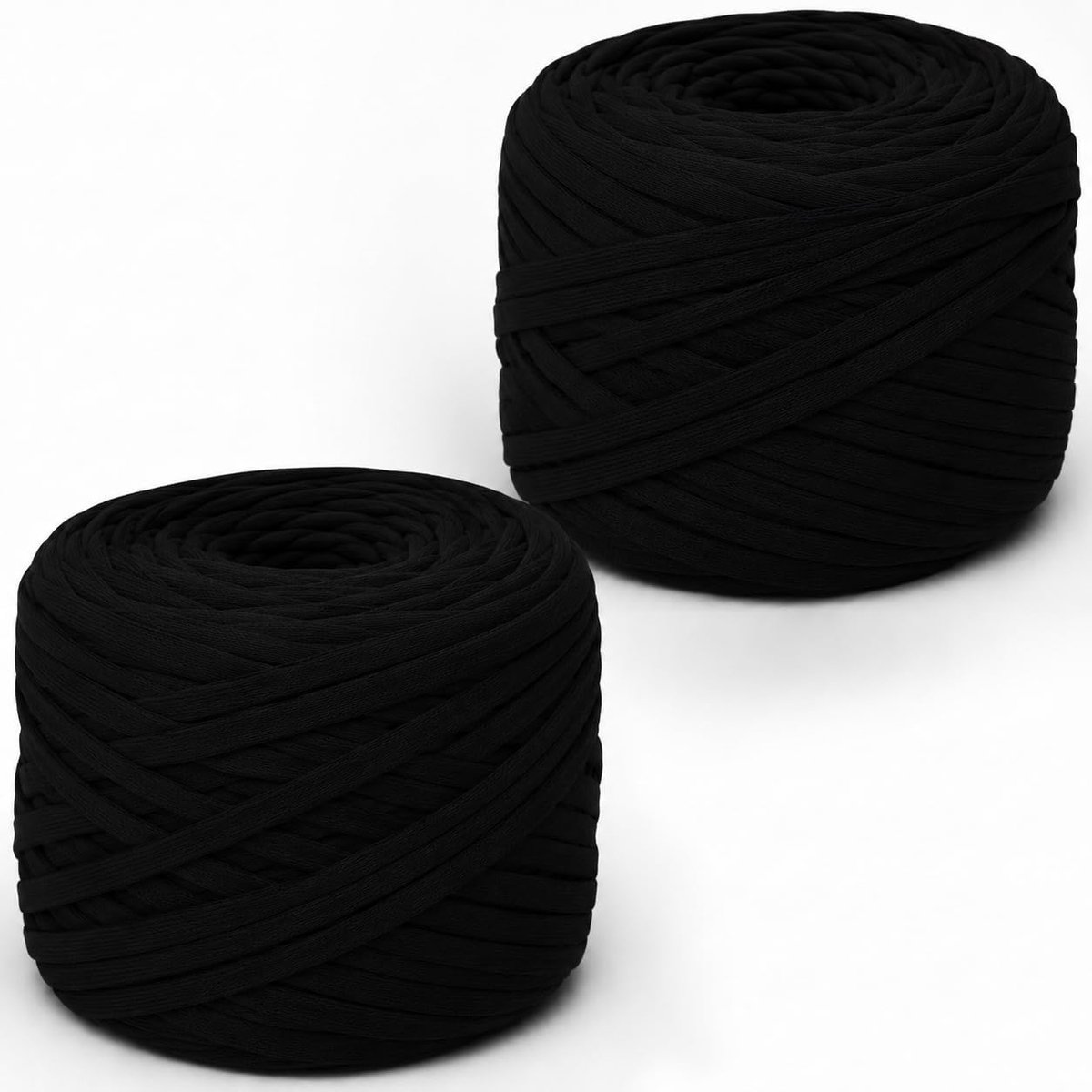 Set van 2 x 285 g, gehaakte garen, grof garen voor handbreien, stoffen strook, wollen garen voor tassen, manden, dekens en doe-het-zelf woondecoratie, 285 g per rol dikke wol (zwart)