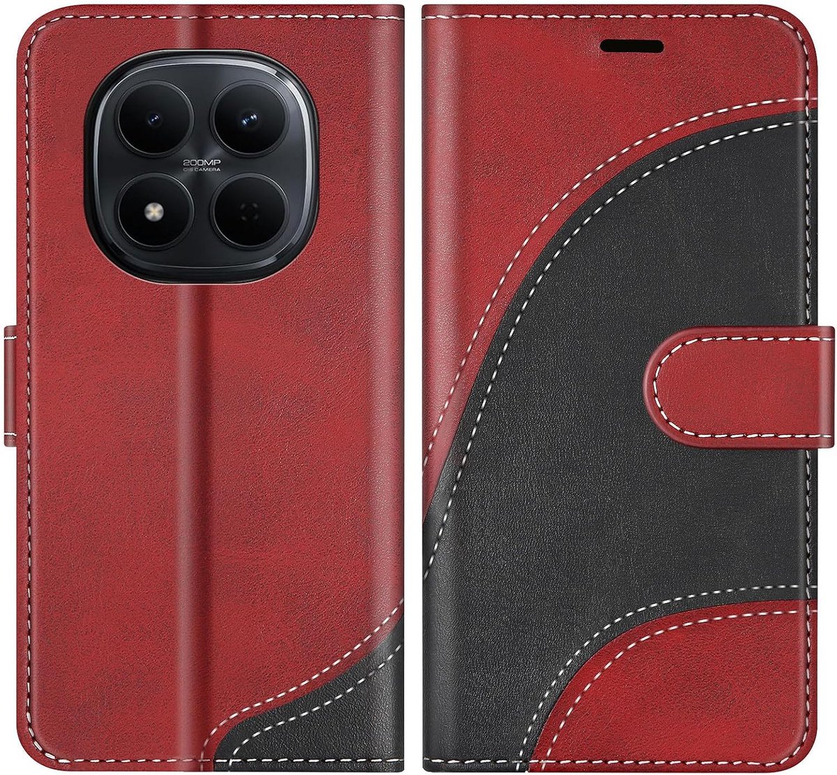 Hoesje voor Xiaomi Redmi Note 15 Pro 5G, PU Lederen Bookcase Portemonnee Beschermhoes Telefoonhoesjes, Flip Case Beschermhoesje voor Redmi Note 15 Pro 5G, Rood