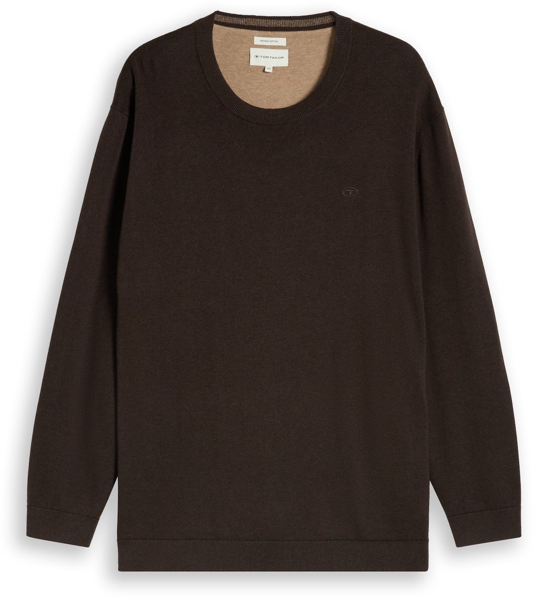 Tom Tailor - Plus Size - Gebreide trui met geborduurd logo - Maat 5XL - dark chocolate brown melange