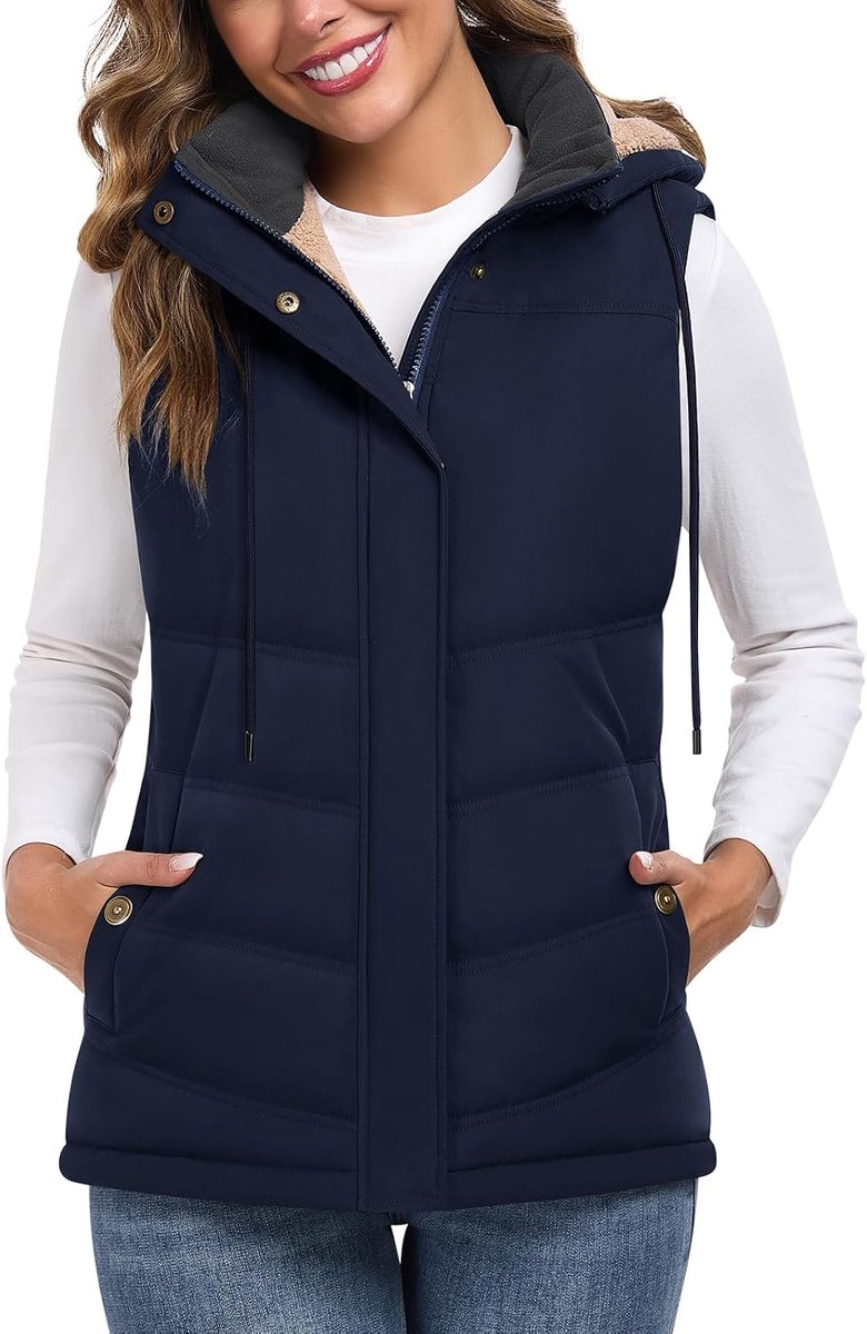heekpek Damesvest van fleece, met capuchon, ritssluiting, mouwloos jack, warm vest, herfst, winter, substantiële jas