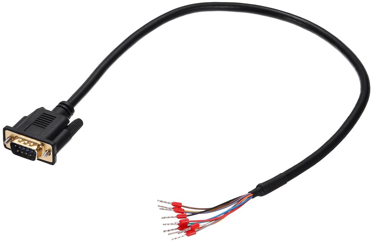 DB9 RS232 seriële kabel, 26AWG DB9-stekker naar blank draad met 9 bedradingsterminals, RS232 verlenging, dubbele afgeschermde kabel 0,5 meter