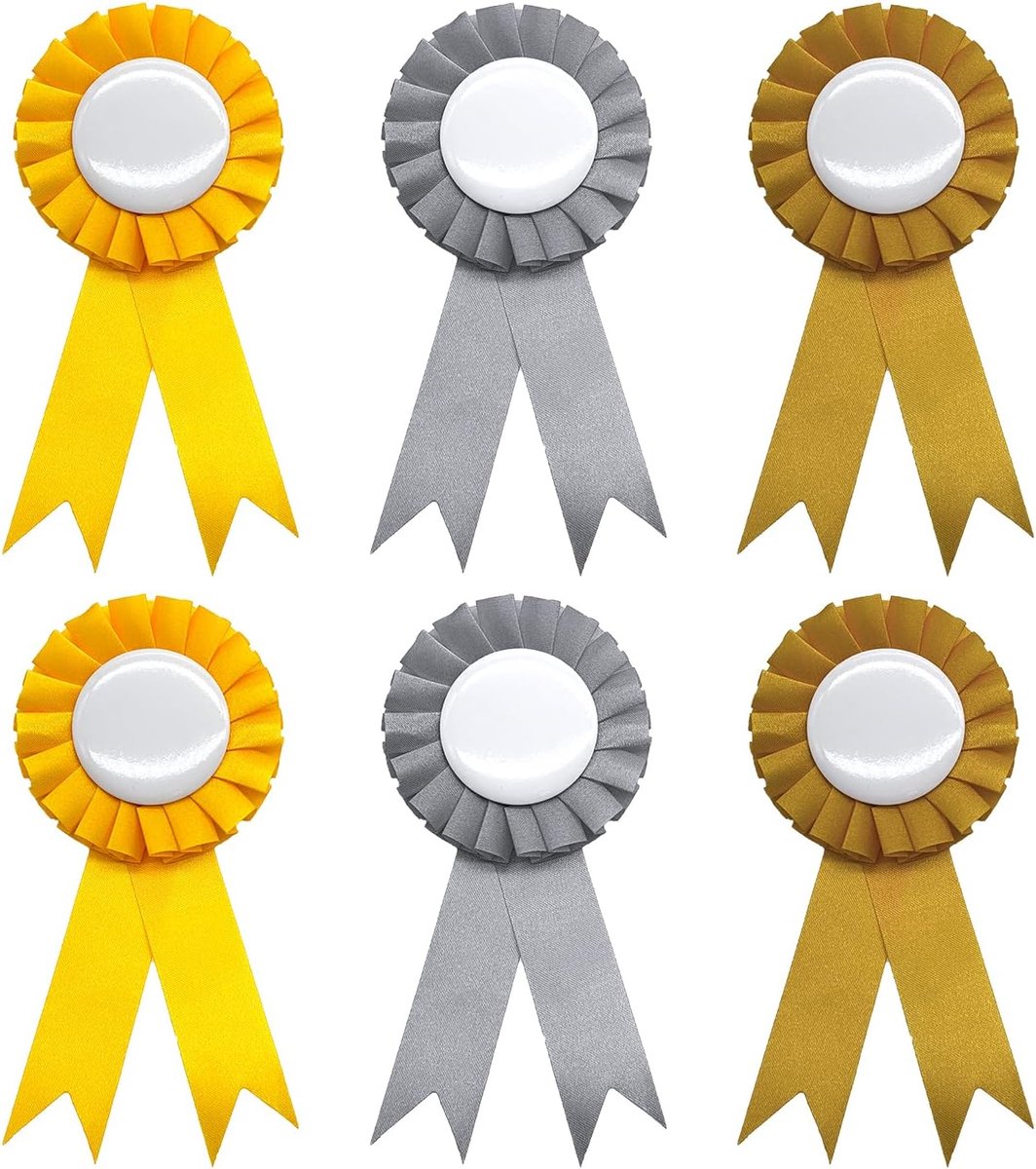 Set van 6 hobby paardenrozetten, perfect voor winners, strikken in goud, zilver en koper voor houten paard accessoires, hobby paardentrense, doe-het-zelf feestbenodigdheden, sportevenementen