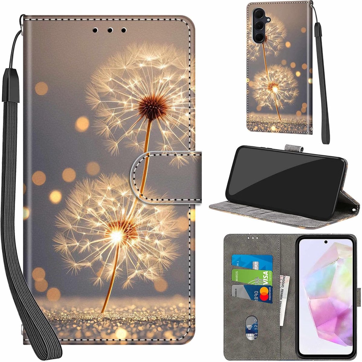 Portemonnee Telefoonhoes voor Samsung Galaxy A35 5G Paardenbloem