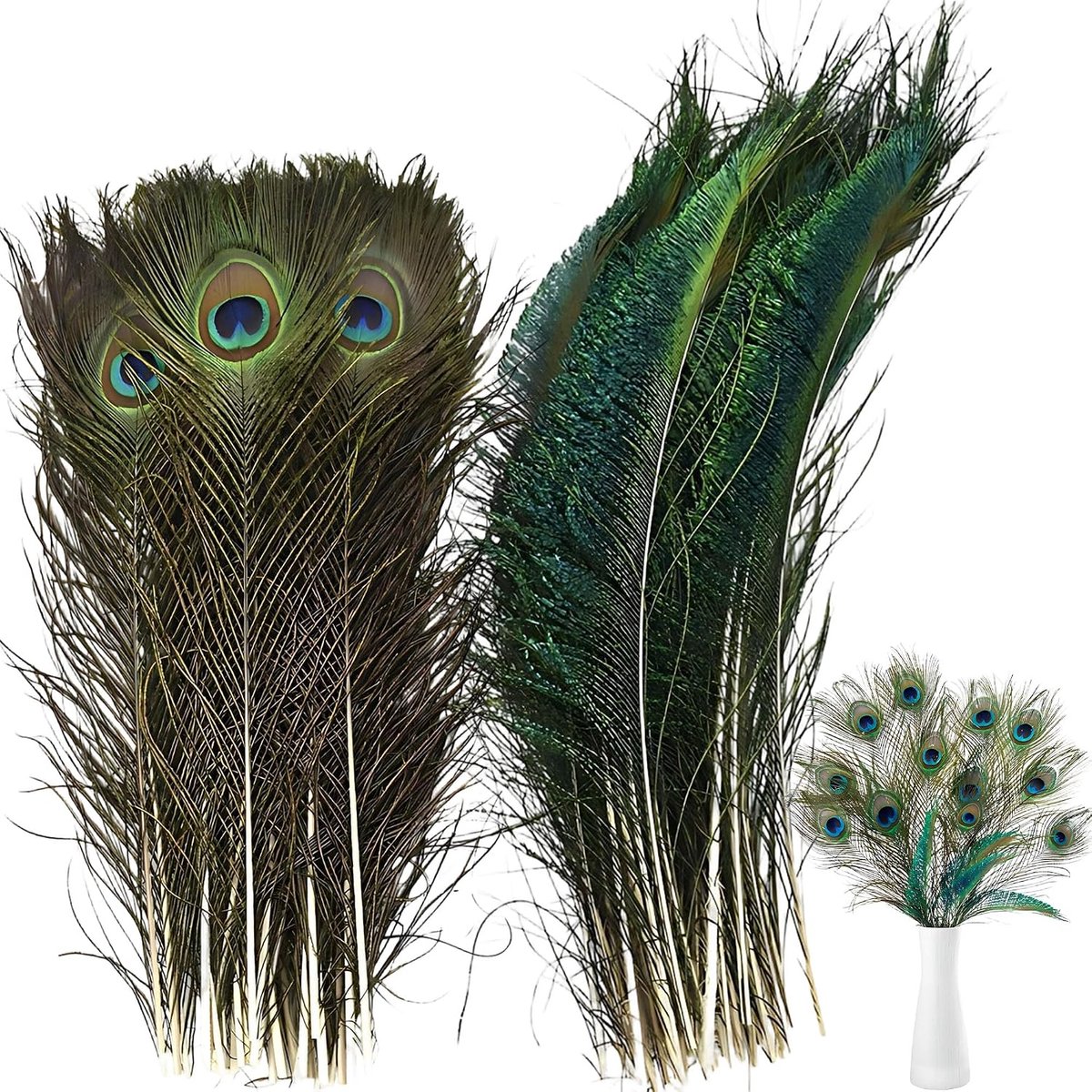 50 stuks pauwenveren, 25-30 cm en 30-40 cm pauwenveren, bulk voor doe-het-zelf knutselen, carnaval, feestvreugde, maskeradekostuum, bruilofts- en vakantiedecoraties