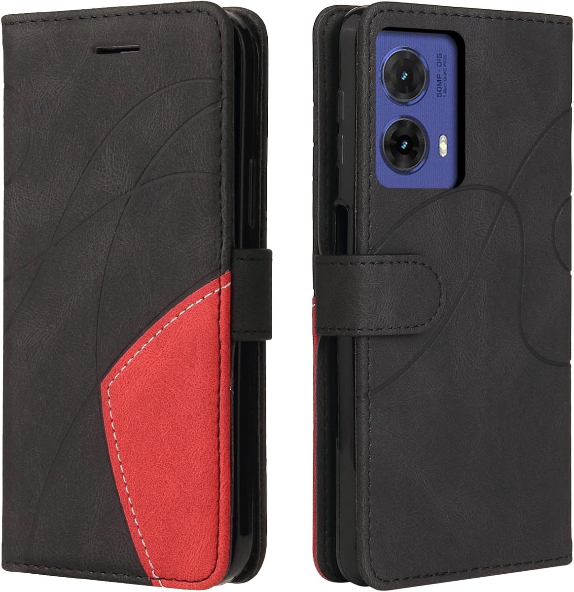 Handyhülle voor Motorola Moto G85 hoes, Flip PU lederen hoes Cover, Modieuze Flip Case hoes voor Motorola Moto G85 klappende hoesje mobiele telefoon beschermhoes, Zwart