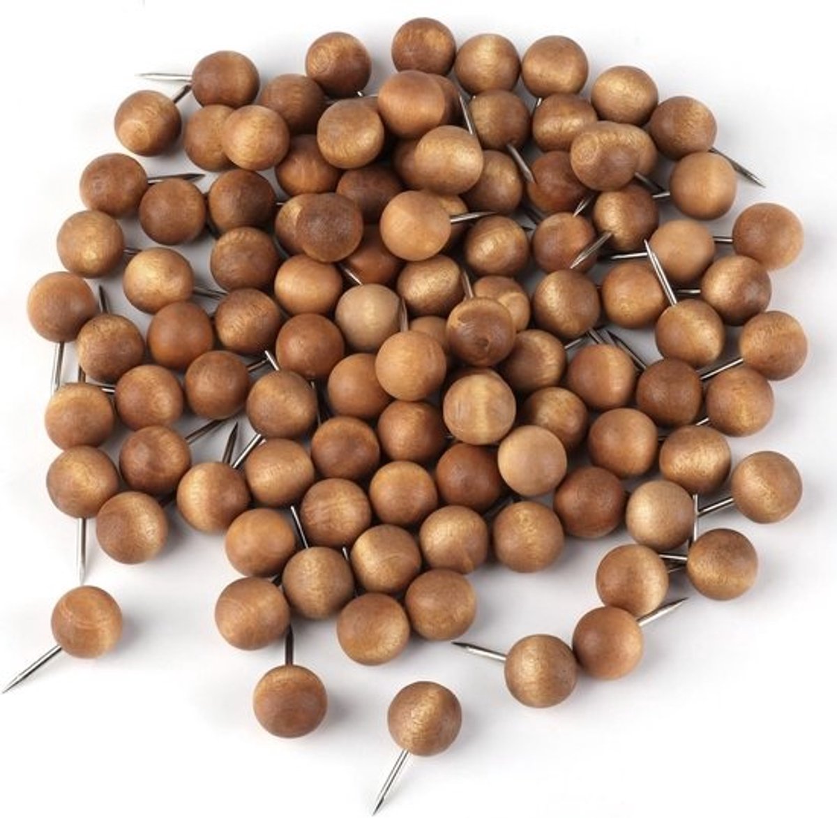 Houten punaises rond voor prikbord - donkerbruin, 100 stuks