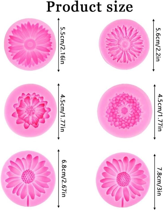 6 stuks rozenbloesem siliconen mal bloemenvorm 3D rozen siliconen vorm roos kaarsvorm siliconen bloemen gietvorm siliconen bloem kaarsvorm voor zeep, fondant, chocolade, kaarsen (set 4) — afbeelding 2