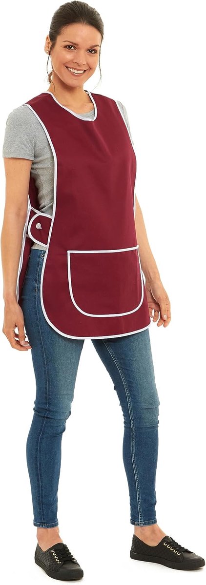 Effen kleur biezen ontwerp tabard schort overall voorzak stijlvolle tabellen voor vrouwen casual schorten voor vrouwen thuis keuken restaurants coffeeshops UK Made