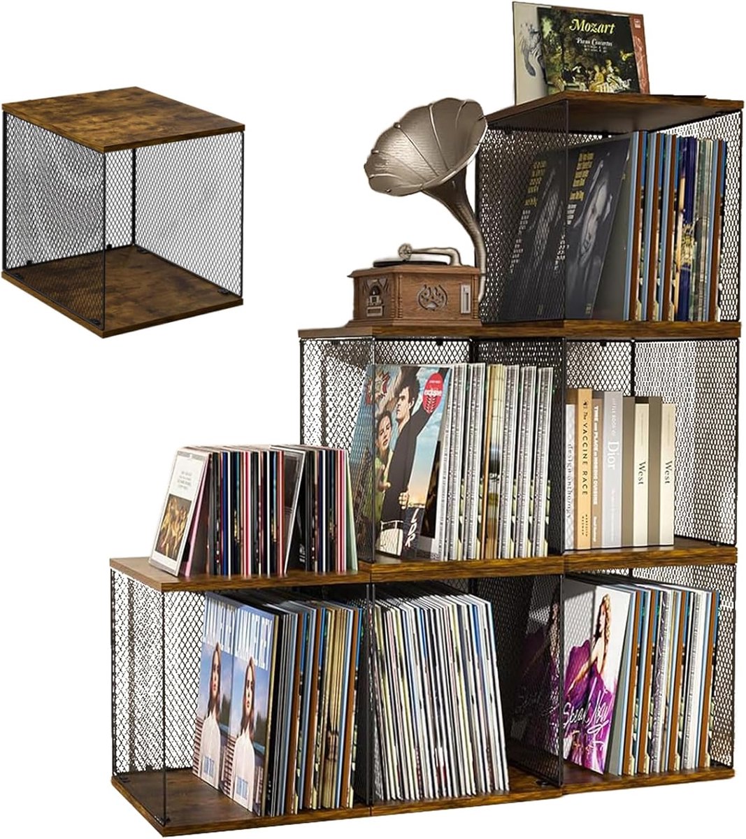 Record opbergdoos, doe-het-zelf stapelbaar 12 inch platenrek voor 40-55 grammofoonplaten, album opbergdoos, natuurlijk hout, organizer, geschikt voor slaapkamer, woonkamer enz
