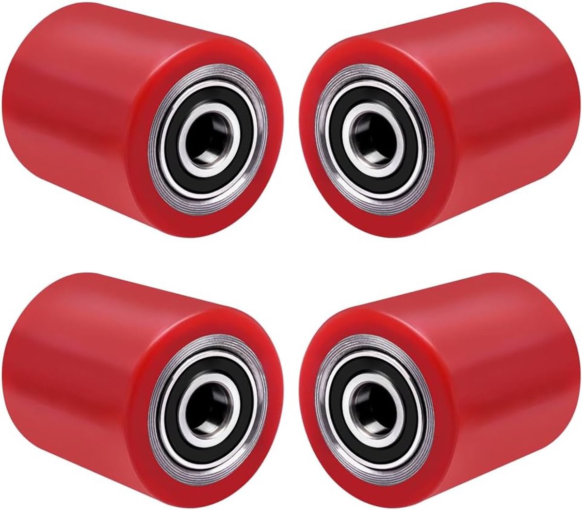 4 stuks hefwagenwielen Polyurethaan 80 x 100 mm, max. belasting 700 kg, as 20 mm incl. kogellagers, belastingswiel voor hefwagen, reservewielen, vorkwagenrol
