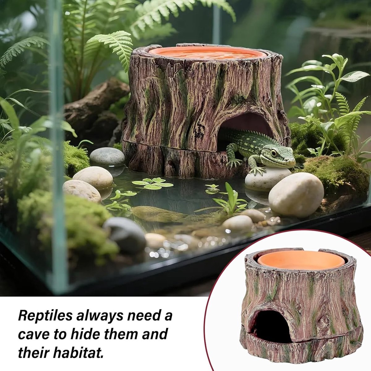 3-in-1 terrarium, wetbox, schuilplaats, accessoires, boomstam-reptielenholte, luipaardgecko-grot, grotten voor reptielen en amfibieën, realistisch uiterlijk voor gekko, hagedissen, baarddraak