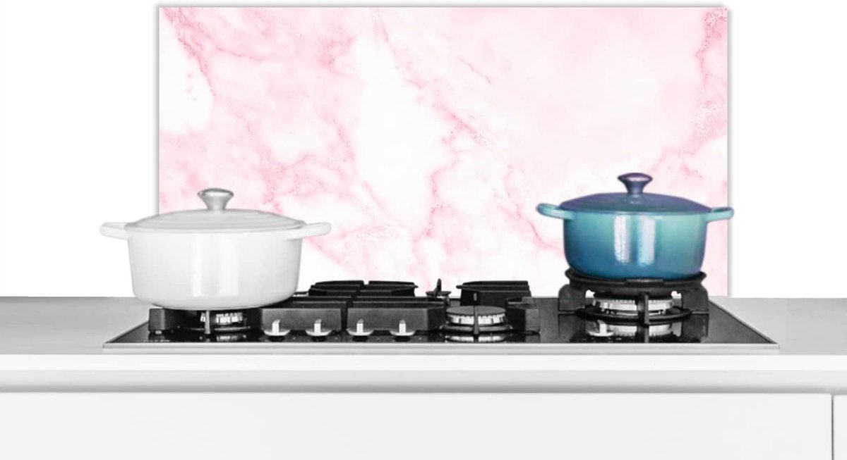 Spatscherm Keuken - 90x45 cm - Marmer - Wit - Roze - Chic - Marmerlook