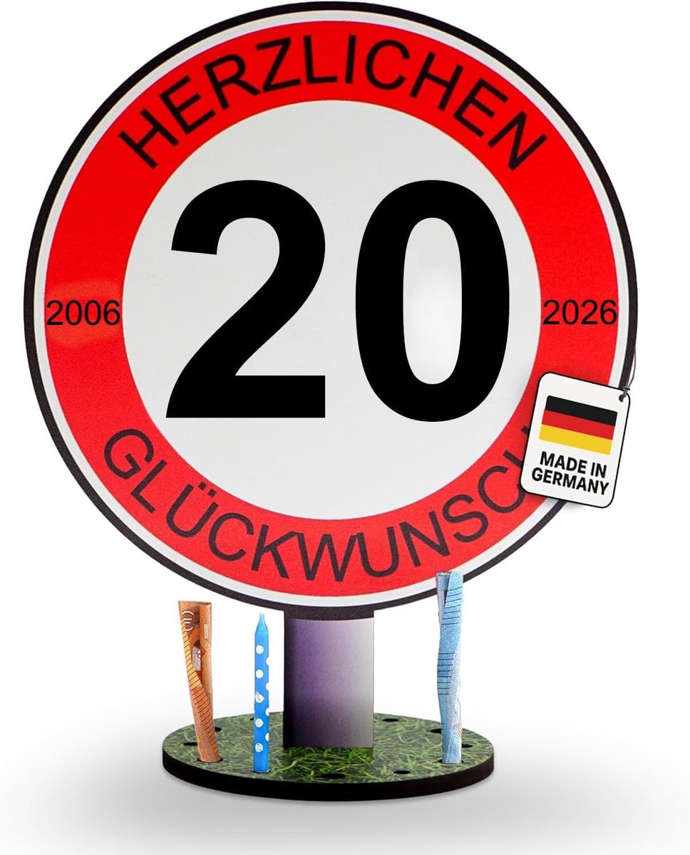 Design - 2024 - verkeersbord 20 jaar gefeliciteerd - 20 cm groot - verkeersborden verjaardag, jubileum, bord, hout