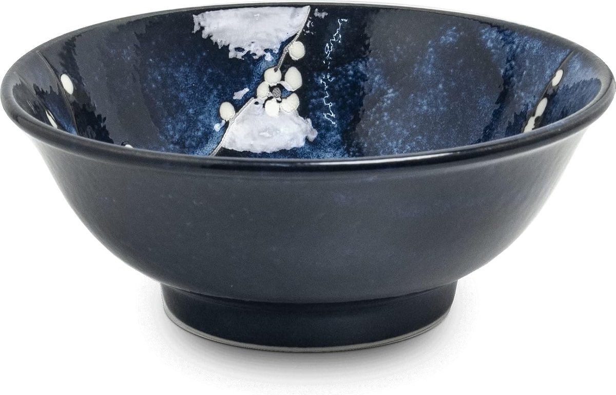 - Ramen bowl - Hana blauw - Japanse kom - Porselein - Ramen kommen - Serveerschaal - Saladeschaal - Mengkom - Slakom - Fruitschaal - Noodle bowl - Soepkom - Ramen schaal - Japans servies