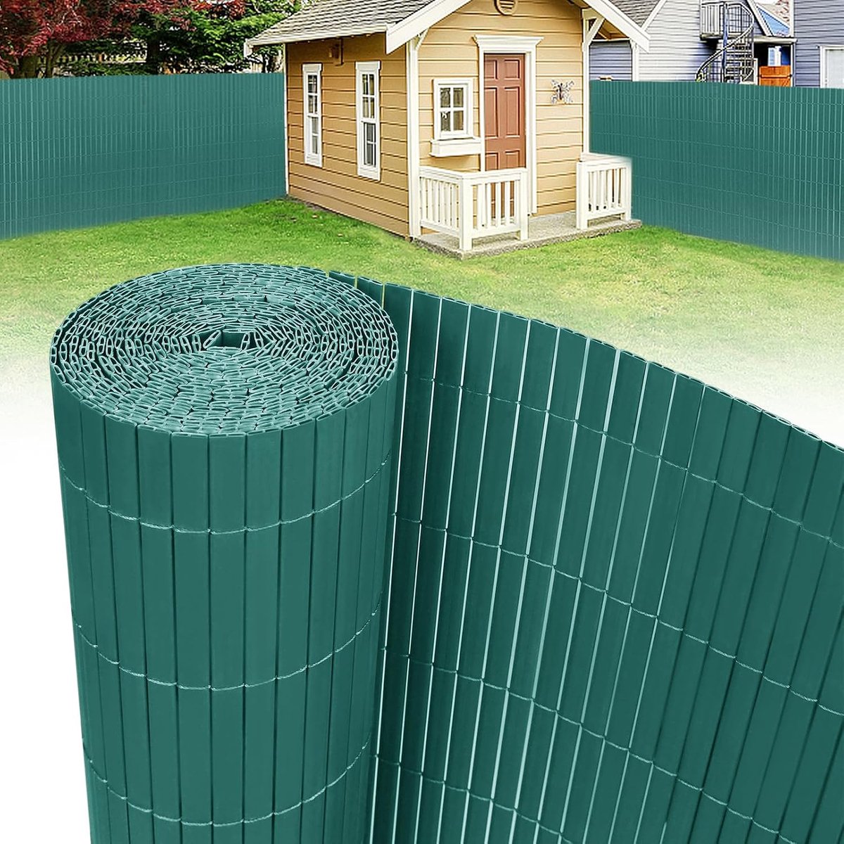 PVC inkijkbeschermingsmat, balkon, inkijkbescherming, privacymat, weerbestendig, inkijkbescherming, windscherm, omheining, met kabelbinders, voor tuin, balkon en terras, groen, 200 x 300 cm