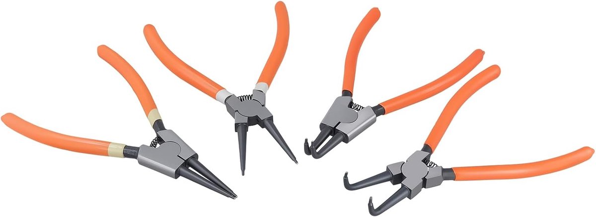 8 stuks 177 mm borgringtangset met opbergtas, koolstofstaal, borgringtangset met antislip handgrepen van industriële kunststof voor binnen- en buitenzekeringen, recht, gebogen