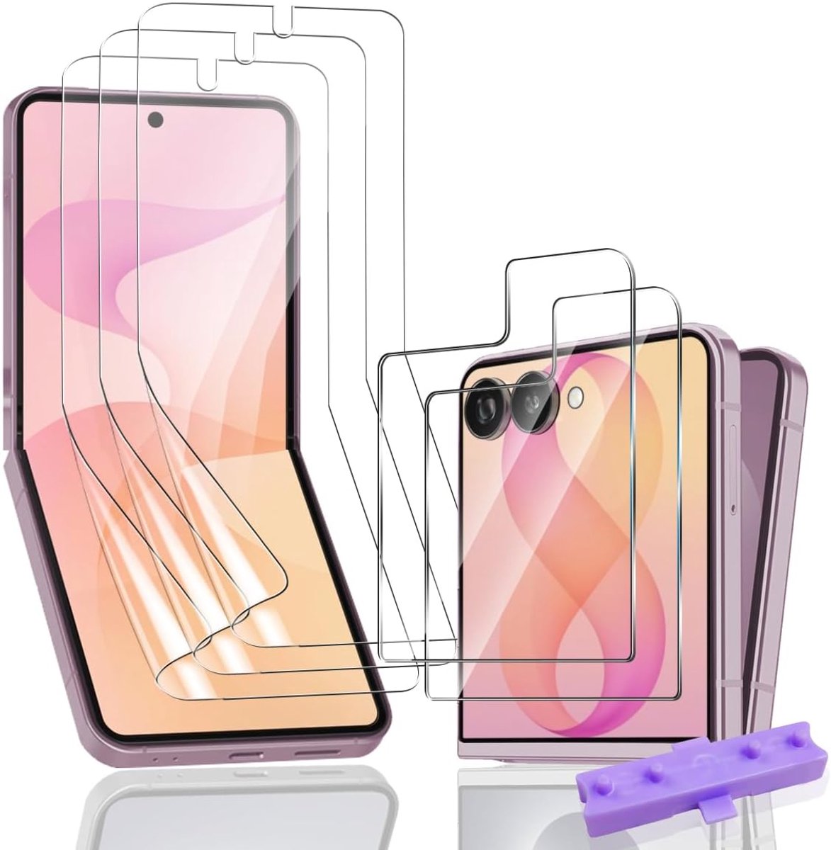 Beschermfolie voor Samsung Galaxy Z Flip 8 en pantserglas camerabescherming 3+2 stuks, HD bubbelvrij, anti-kras, zachte TPU-folie, pantserfolie voor Samsung Galaxy Z Flip 8