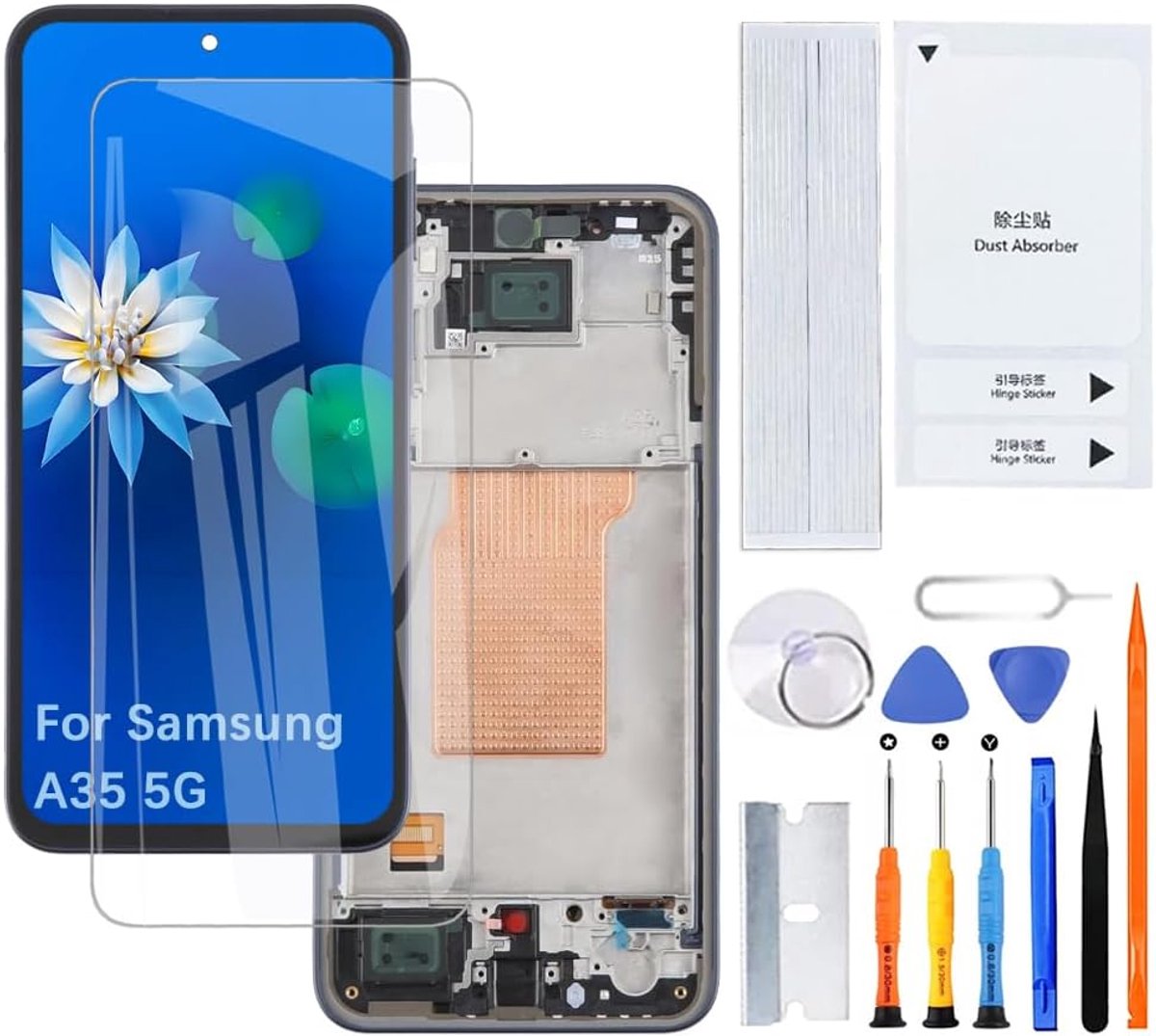 Displayscherm voor Samsung Galaxy A35 5G TFT A356E A356E/DS A356B LCD-scherm vervanging montagekit (zwart met frame, zonder vingerafdrukken)